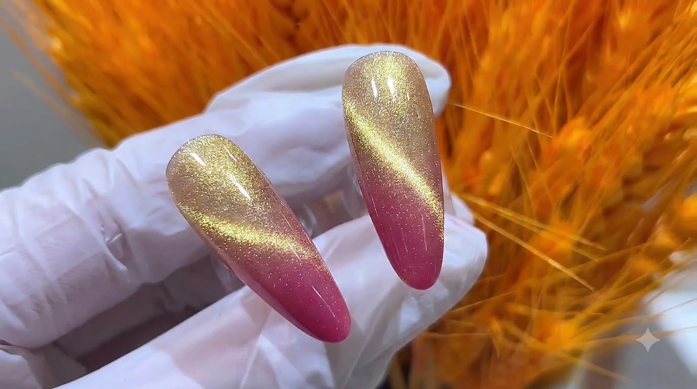 Paznokcie Ombre typu Sunset Rose z Efektem Cat-Eye — Instrukcja Krok po Kroku