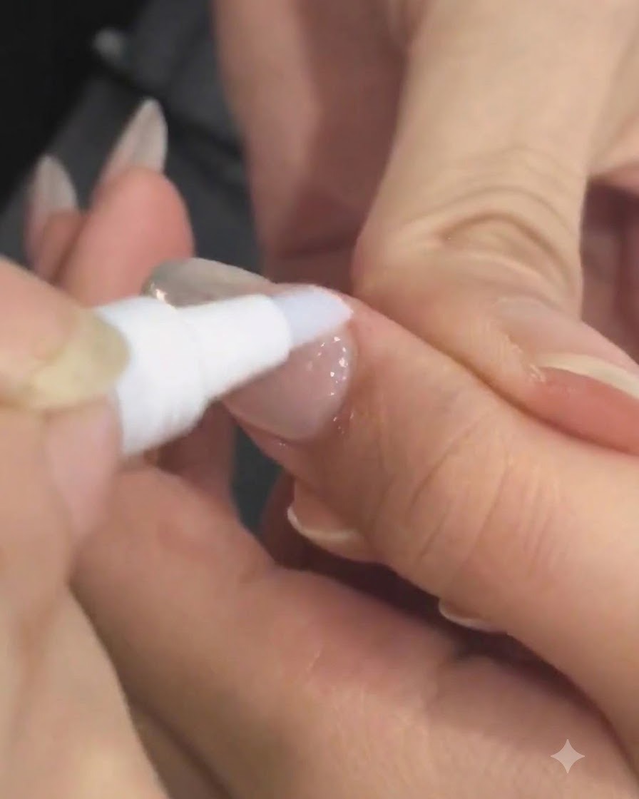 Piórko z oliwką do skórek aplikujące odżywczy olejek w okolice skórek gotowego manicure.