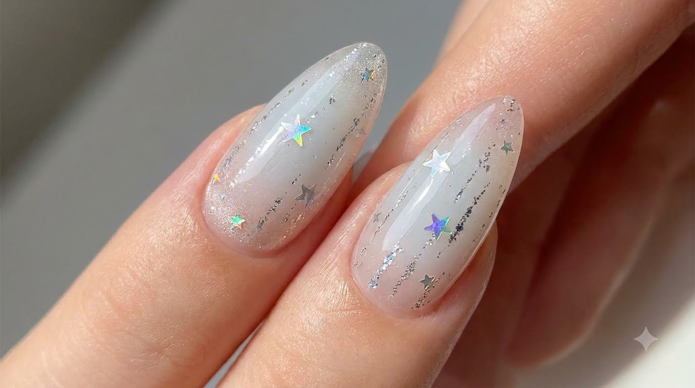 Srebrne Paznokcie Gradientowe z Gwiazdkami — Tutorial z Efektem Milky White Ombre