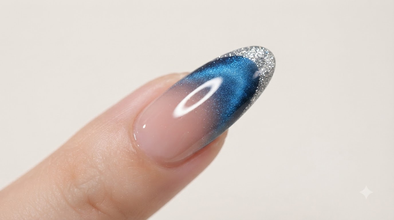Niebieskie Diamentowe Paznokcie French Cat Eye — Instrukcja Krok po Kroku