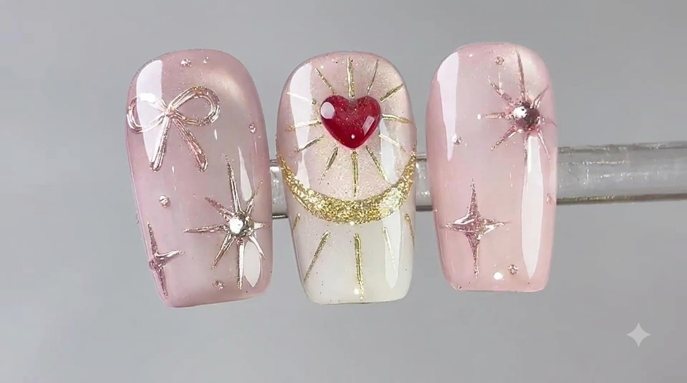 Flowing French Heart Nail Art — Krok po kroku