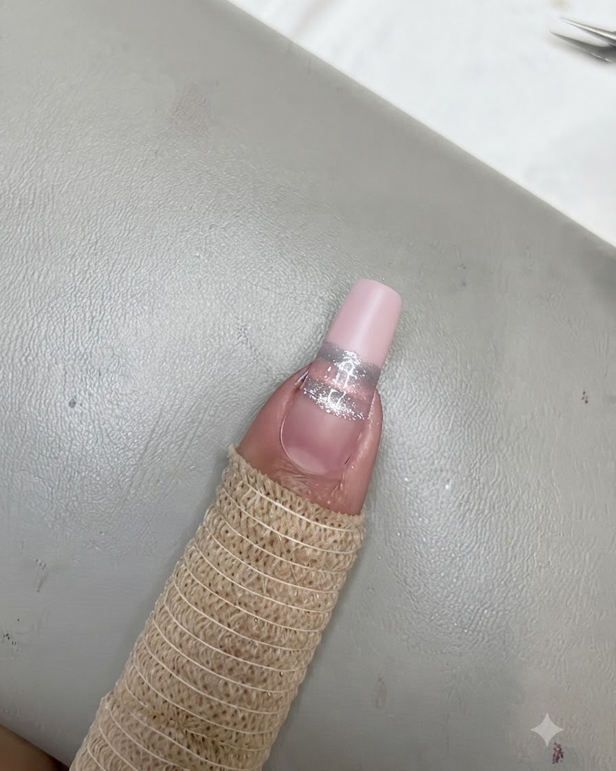 Prostokątny magnes unoszący się nad niebieskim paskiem, tworzący ostry efekt magnetycznej linii cat eye.