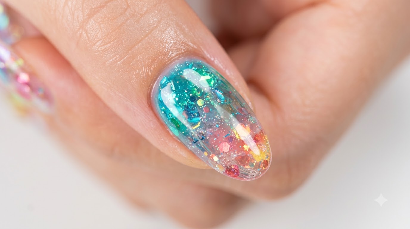 Rainbow Glass Glitter Nails — Żywy gradient krok po kroku