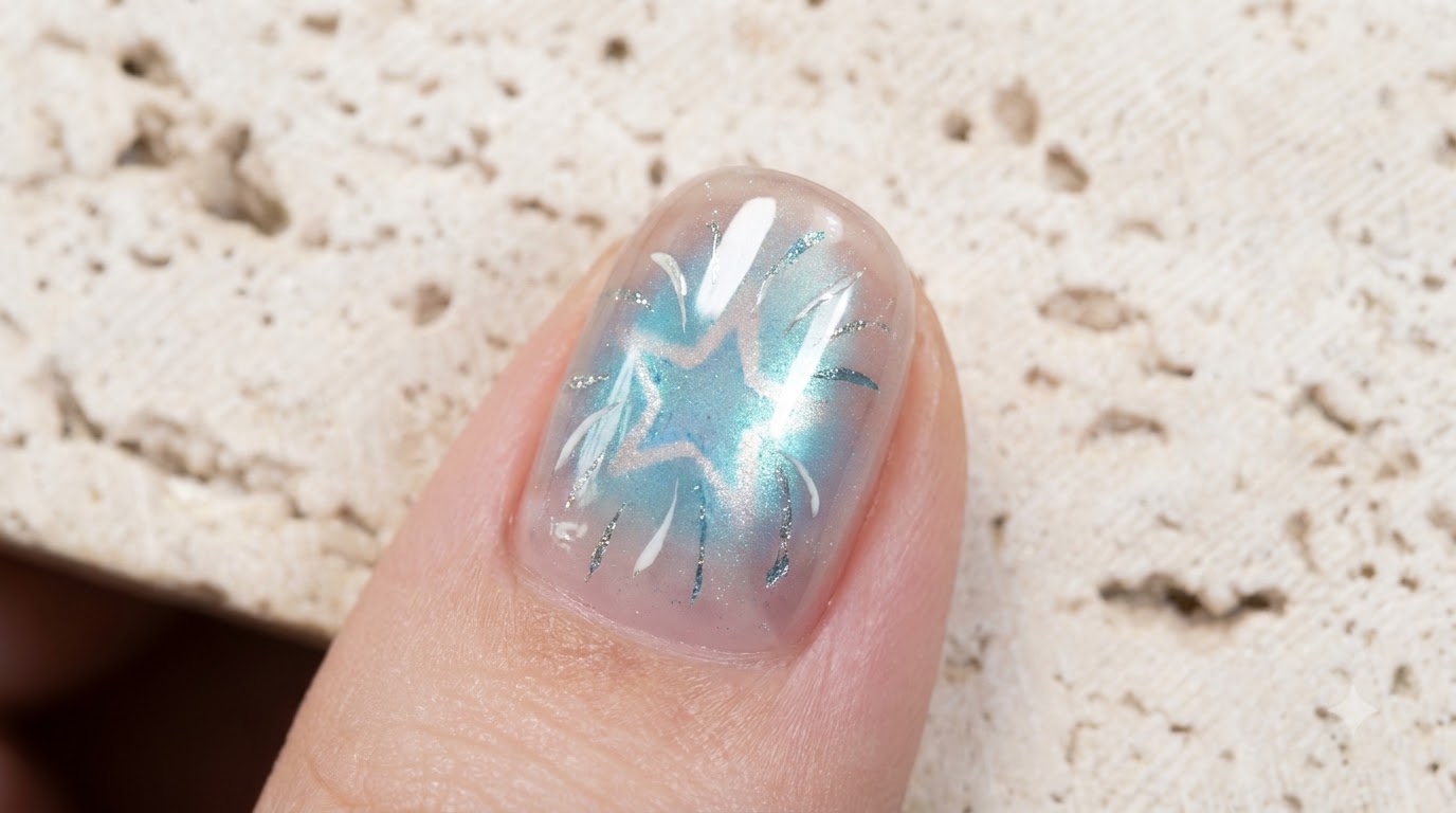 Lodowy, Przezroczysty Manicure Cat Eye w Stylu Miętowej Soli Morskiej z Pustymi Gwiazdkami