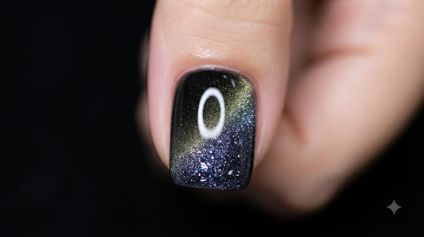 Paznokcie Galaxy Cat Eye z Efektem Gwieździstego Nieba — Poradnik Krok po Kroku