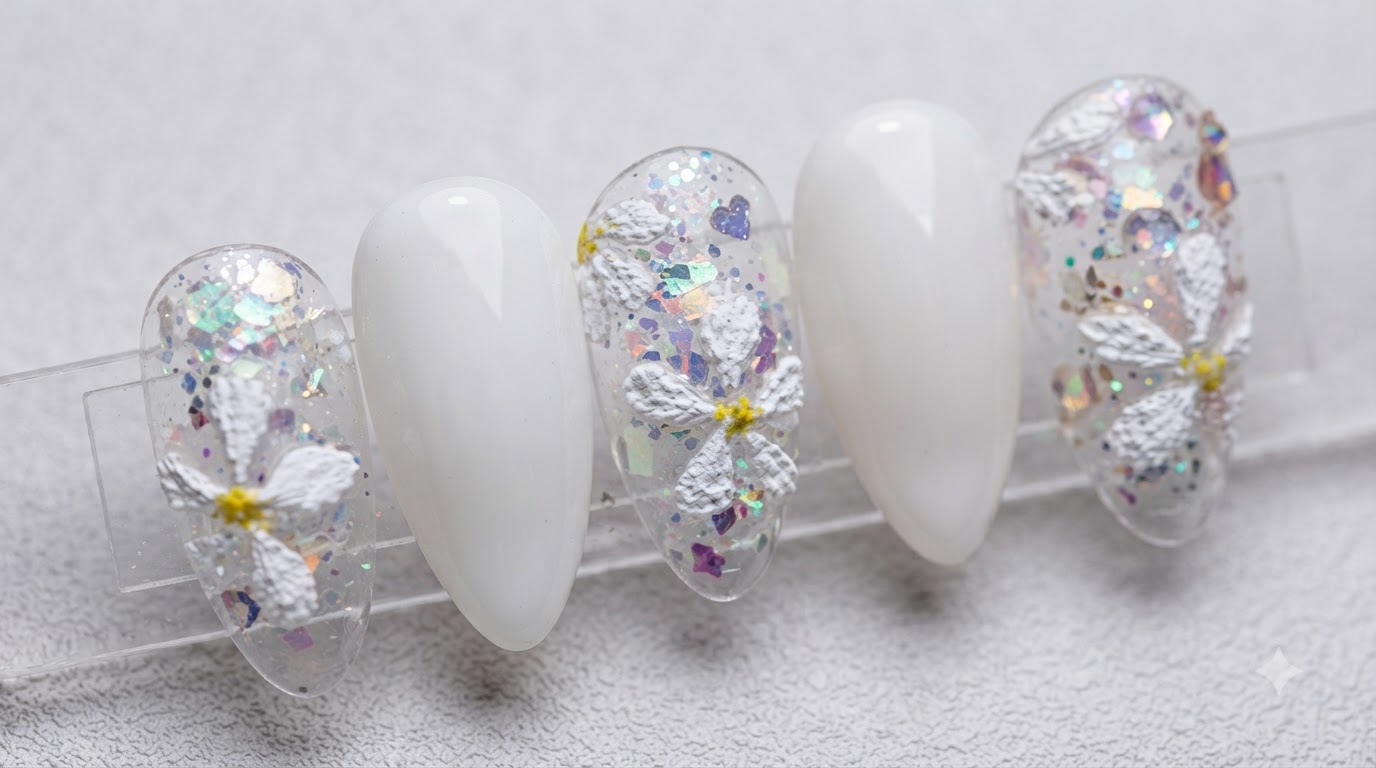 Letnia Manicure z Margaritkami i Błyszczącą Teksturą — Instrukcja Krok po Kroku