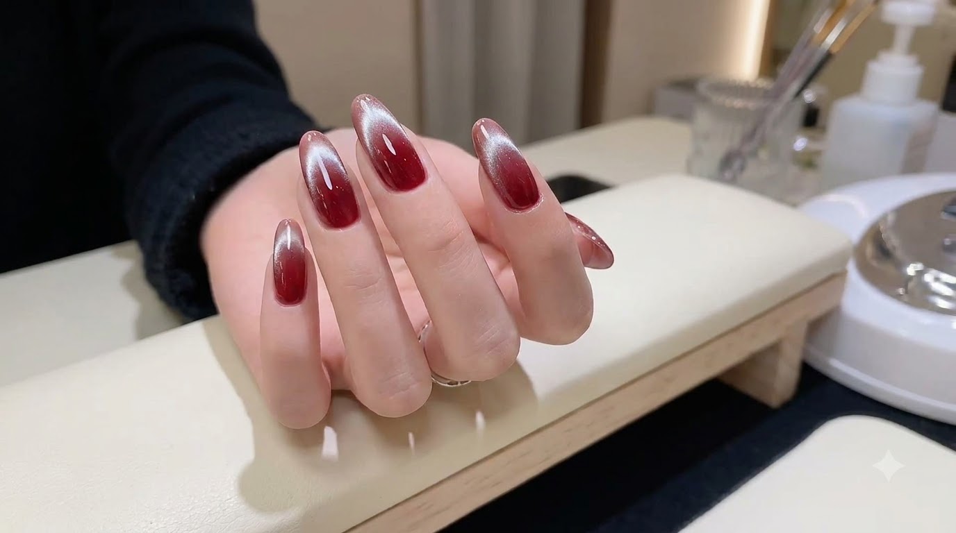 Czerwony Gradient i French Cat Eye — Instrukcja Krok po Kroku na Sylwestra