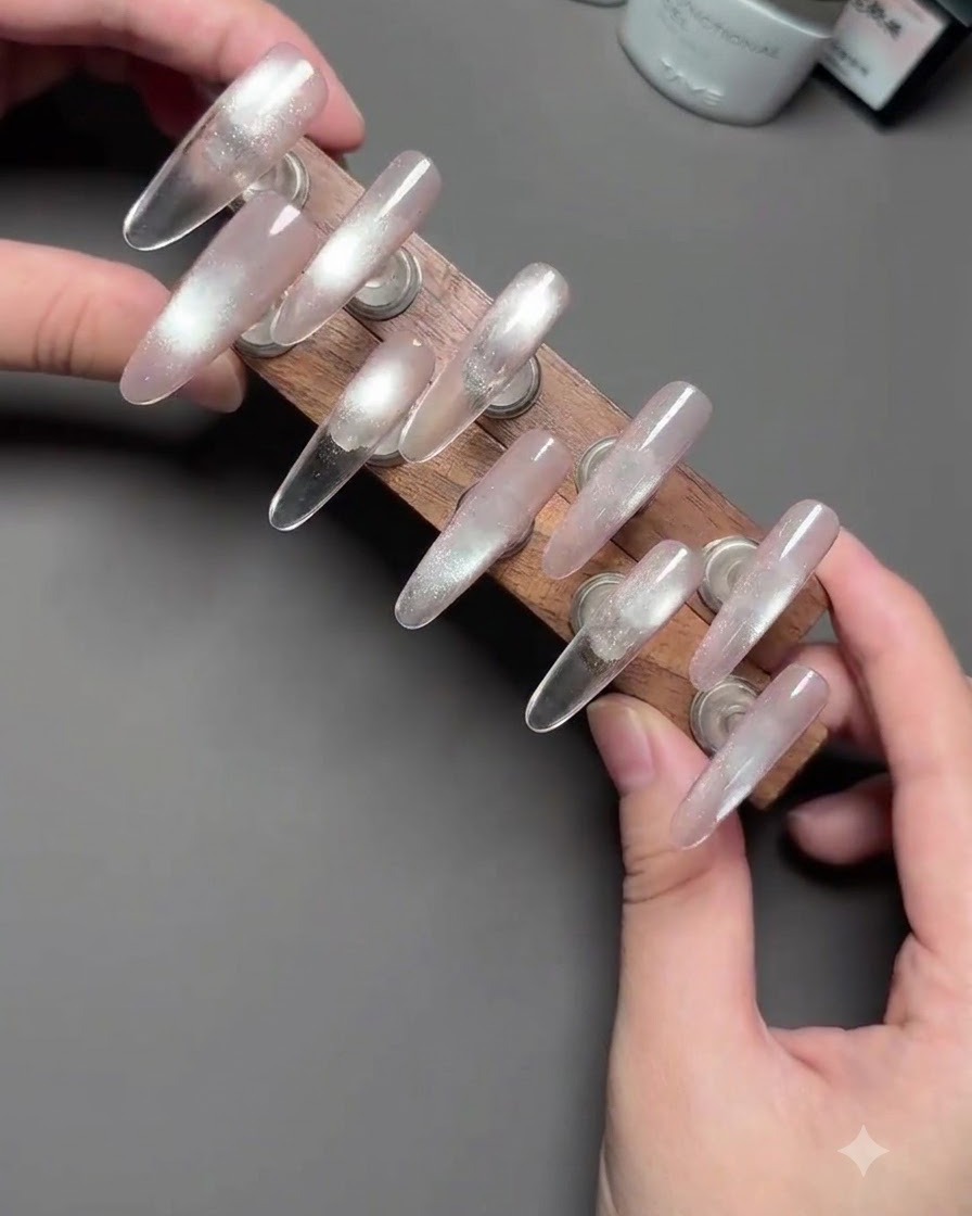 Priehľadná silikónová pečiatka dvíhajúca biely kockovaný vzor nail art z platničky na pečiatky.