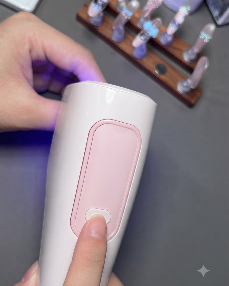 Nechtový štetec nanášajúci lesklú vrstvu vrchného laku presne cez 3D ozdobu na nechte.