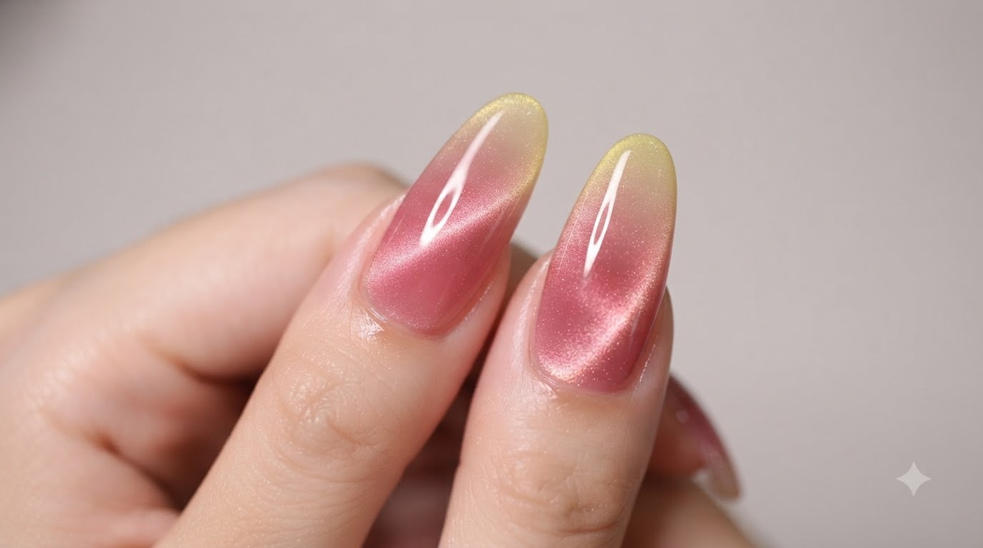 Mango Pomelo Sago Gradient Cat Eye Niezwykly Trend na Paznokcie z Efektem Syreniego Blasku
