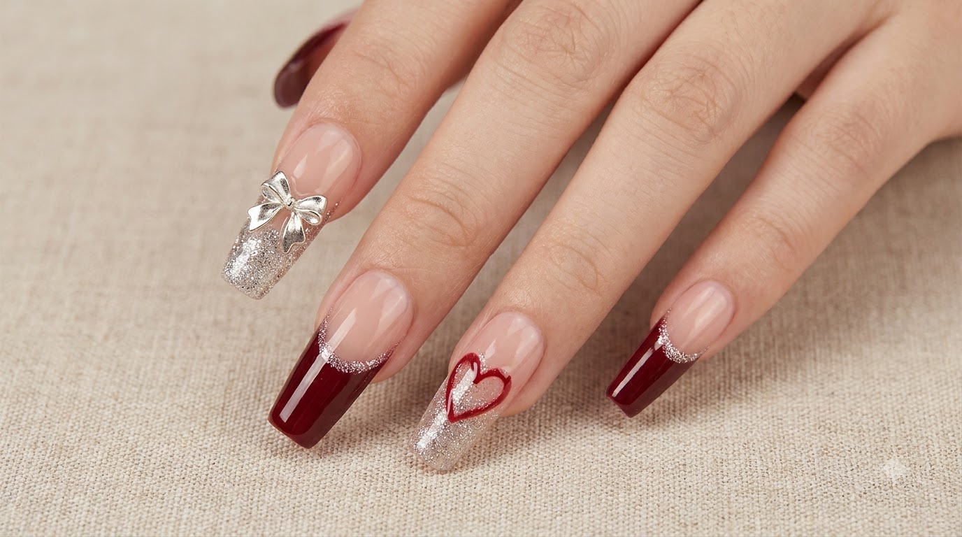 Minimalistyczne, Eleganckie Nieregularne French Nails z Motywem Serca