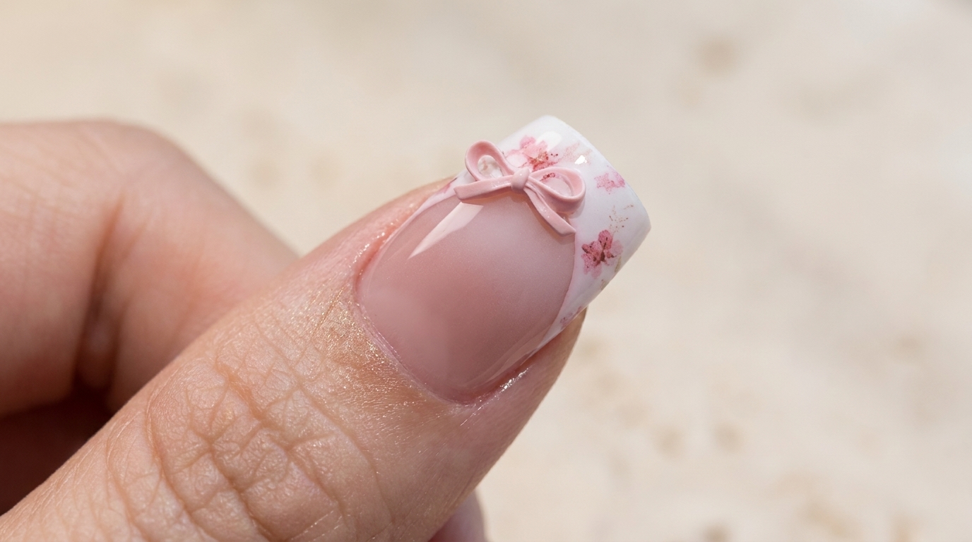 Kwiatowy French Manicure z Kokardkami — Krok po Kroku Tutorial Paznokci Żelowych