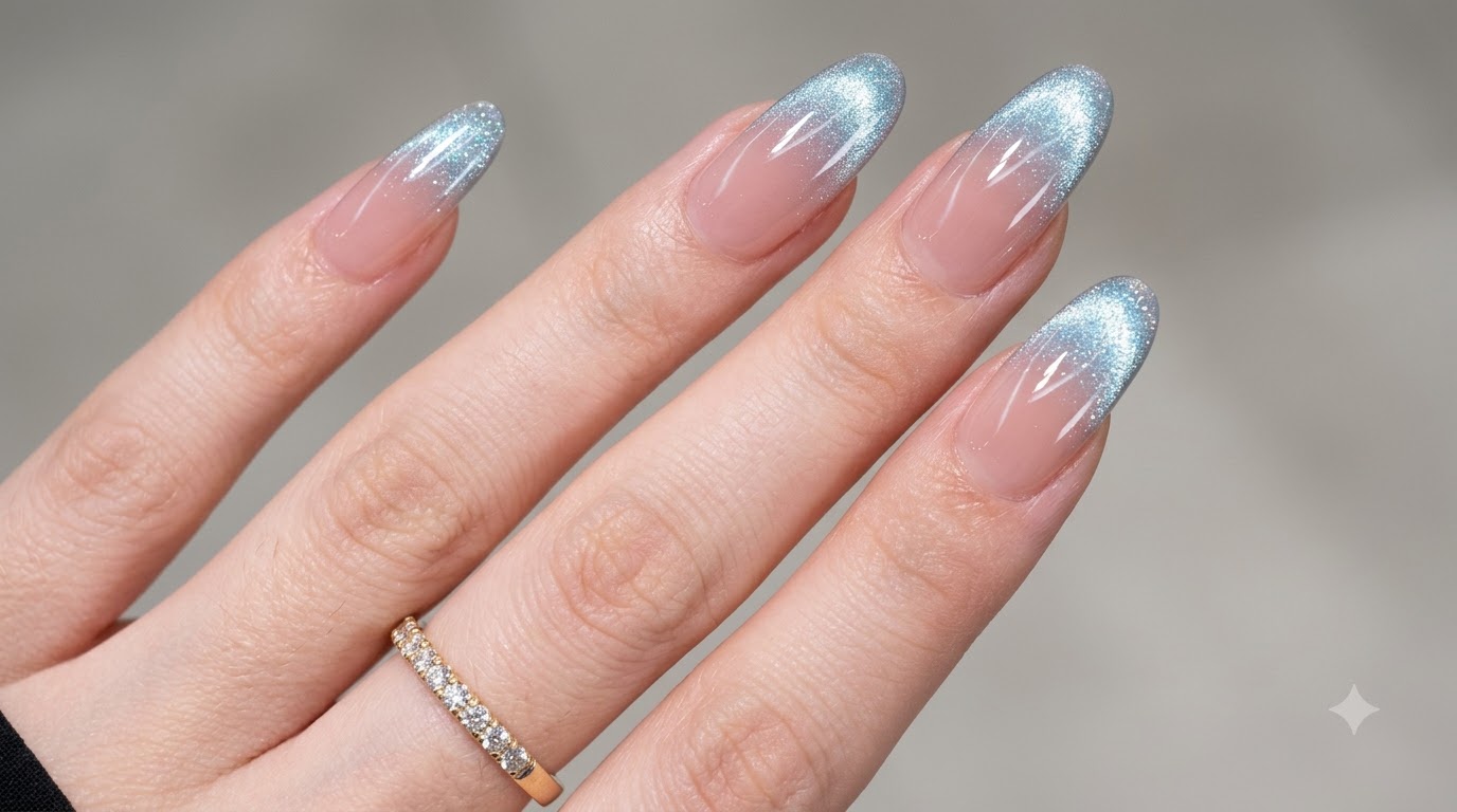 Paznokcie Icy Blue Gradient Cat Eye — Poradnik krok po kroku
