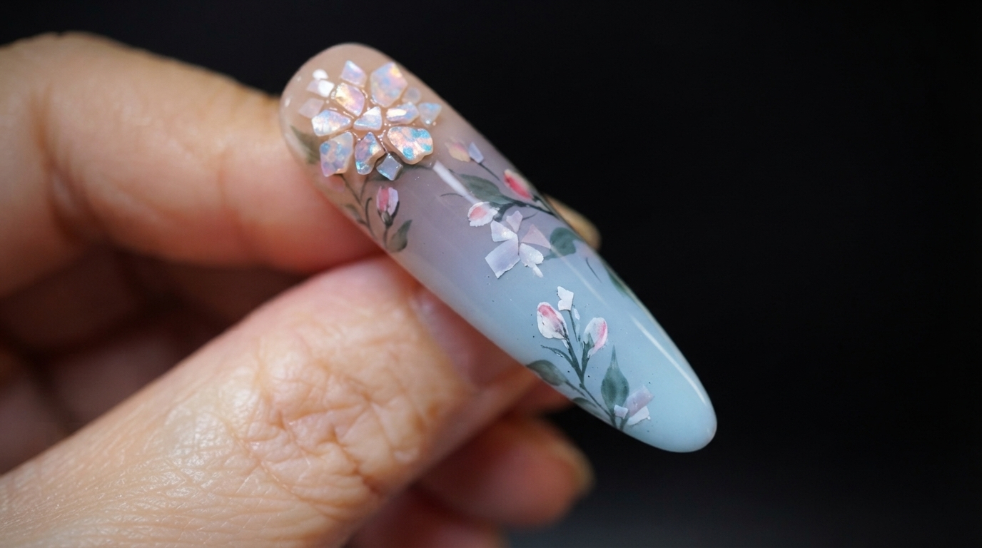 Zdobienie paznokci Shell Floral Gradient — Instrukcja krok po kroku